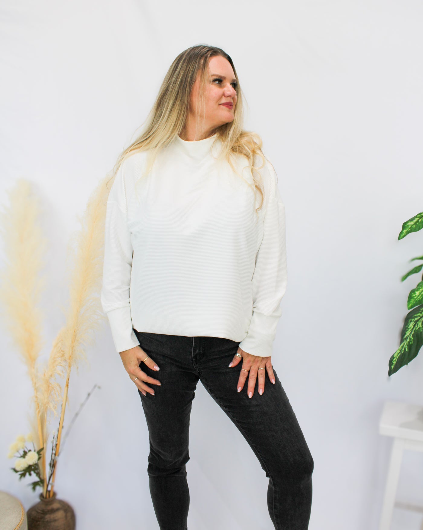 Ribbed Funnel Neck Tunic