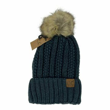 Fuzzy Lined Pom Beanie