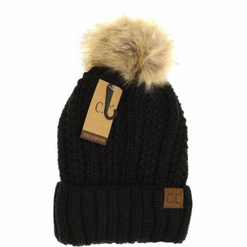 Fuzzy Lined Pom Beanie