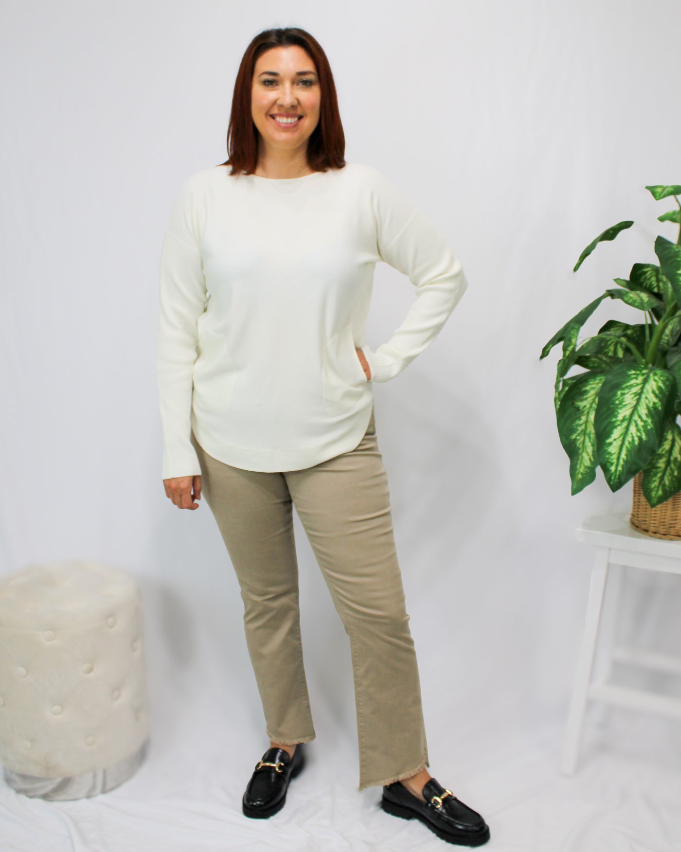 Almond Asymmetrical Hem Pants