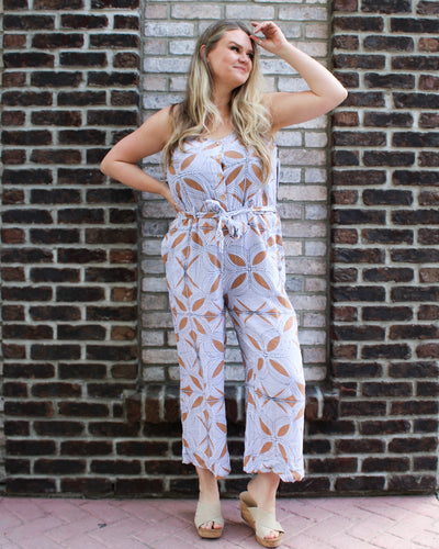 Button Front Jumpsuit with Sash