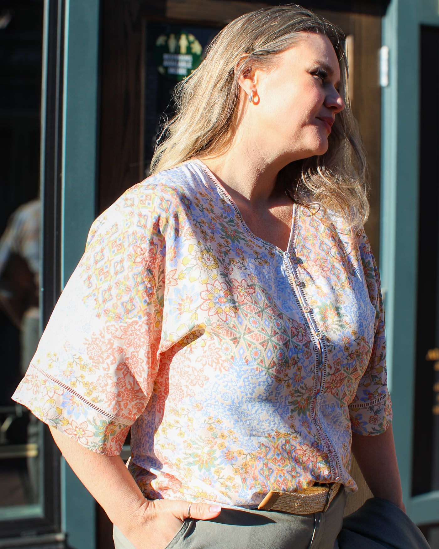 Floral Blouse with Ladder Stitch