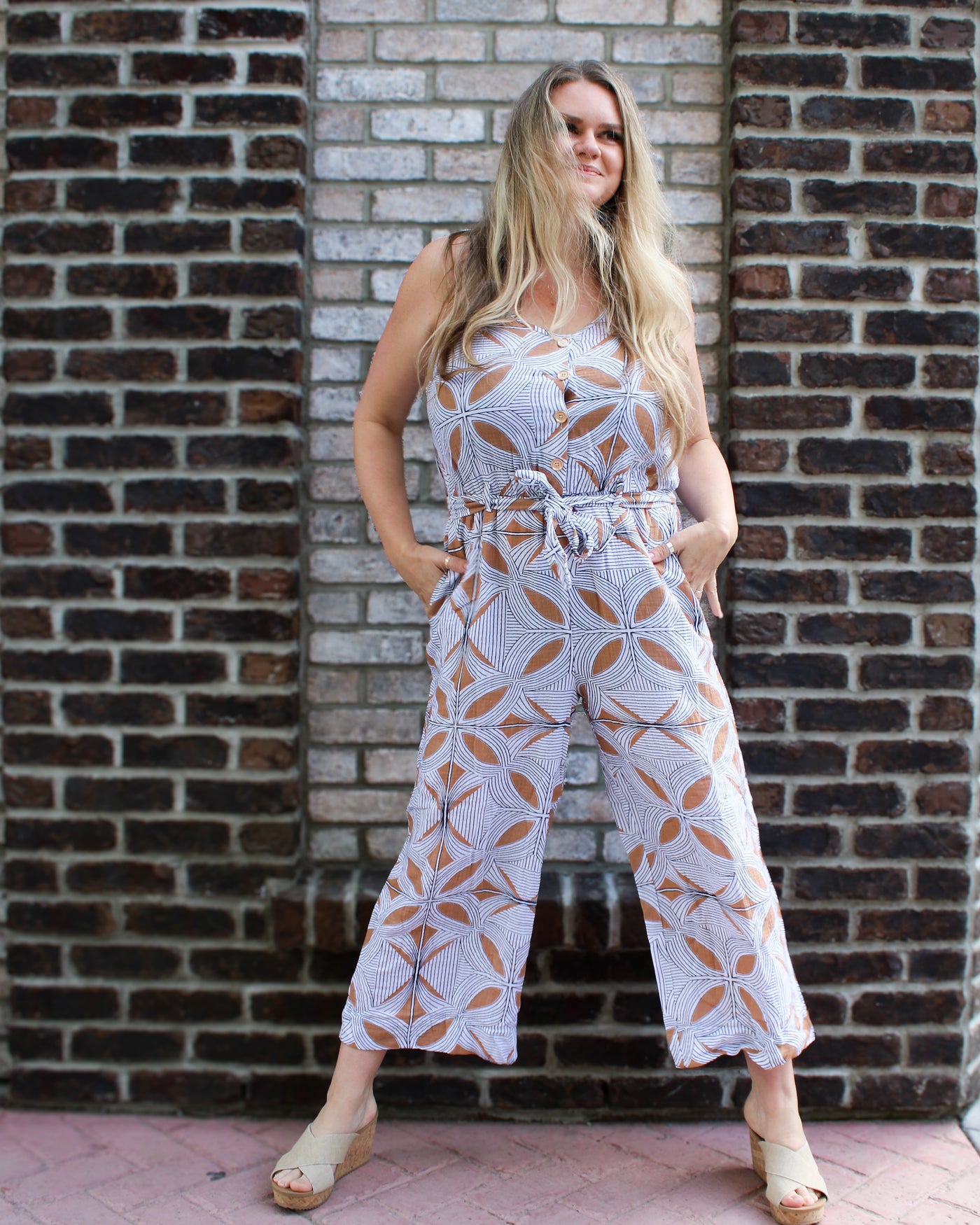 Button Front Jumpsuit with Sash