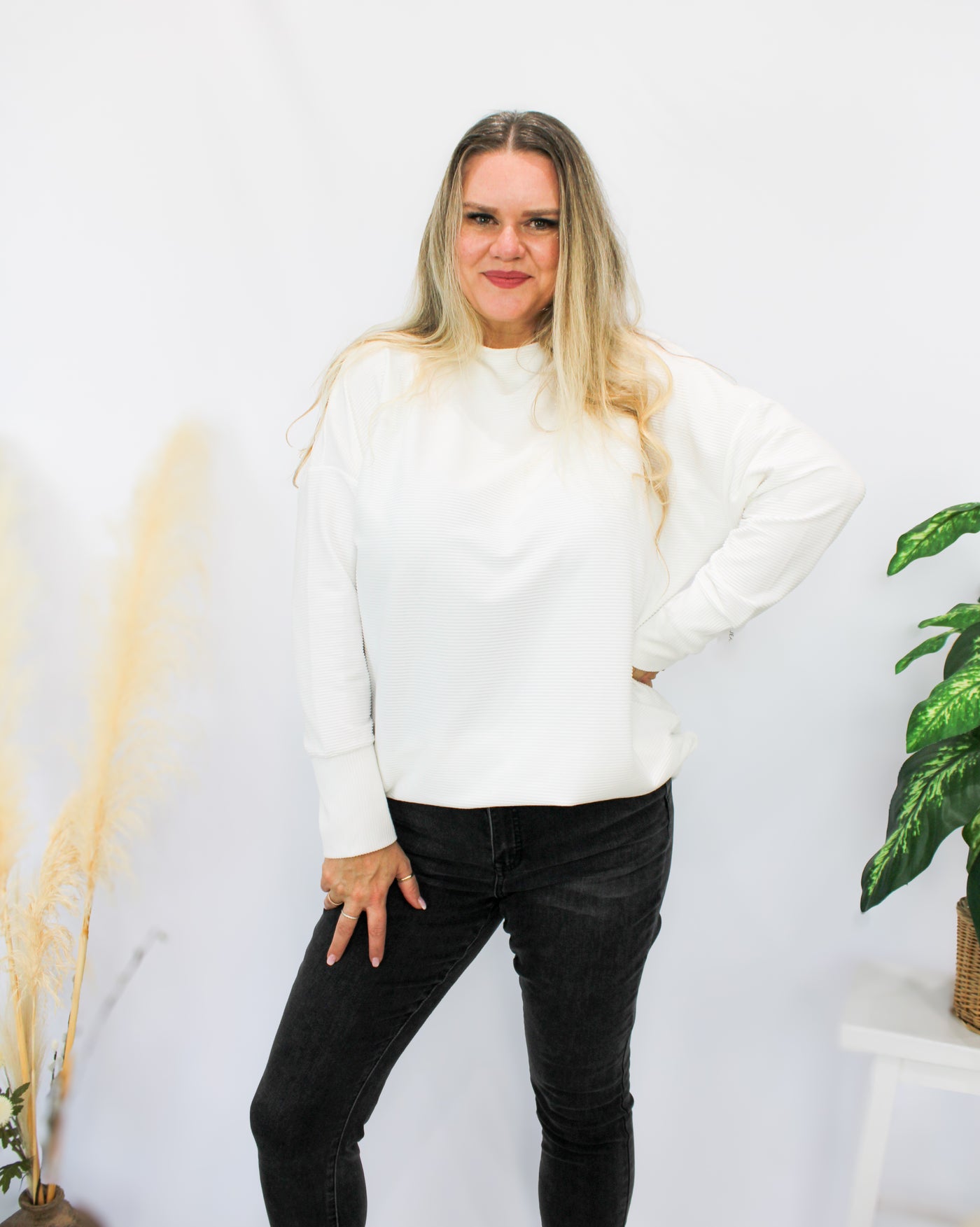 Ribbed Funnel Neck Tunic