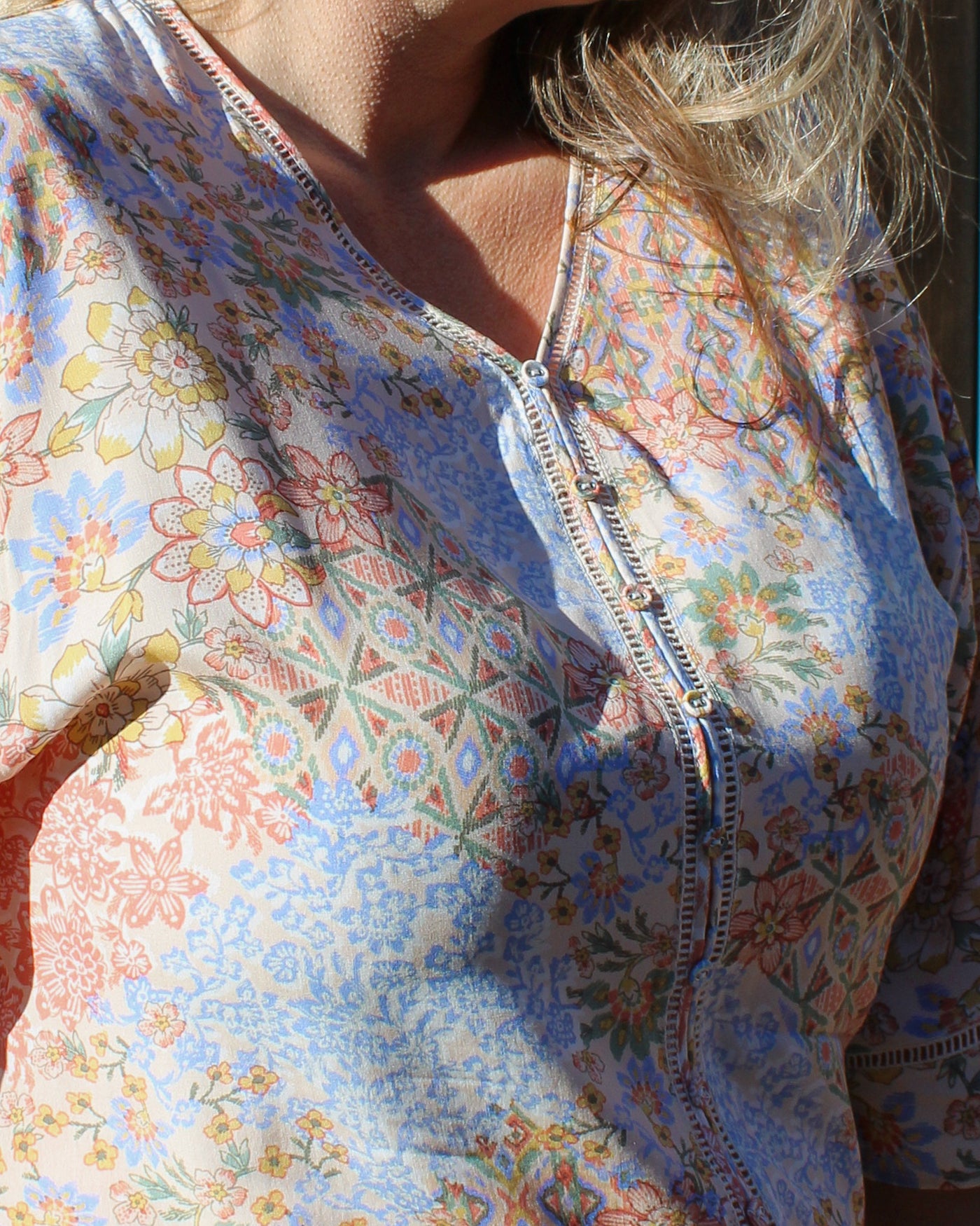 Floral Blouse with Ladder Stitch