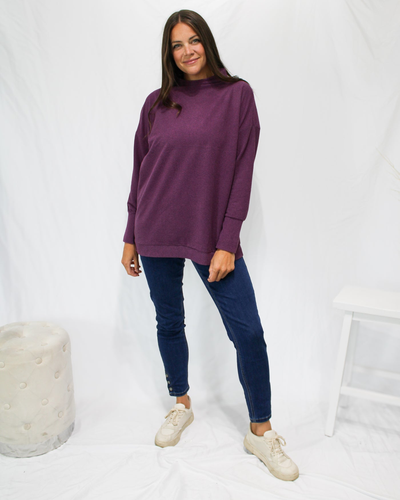 Ribbed Funnel Neck Tunic