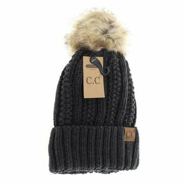 Fuzzy Lined Pom Beanie